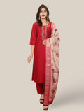 Embroidered Straight Kurta Set with Pant and Dupatta-5