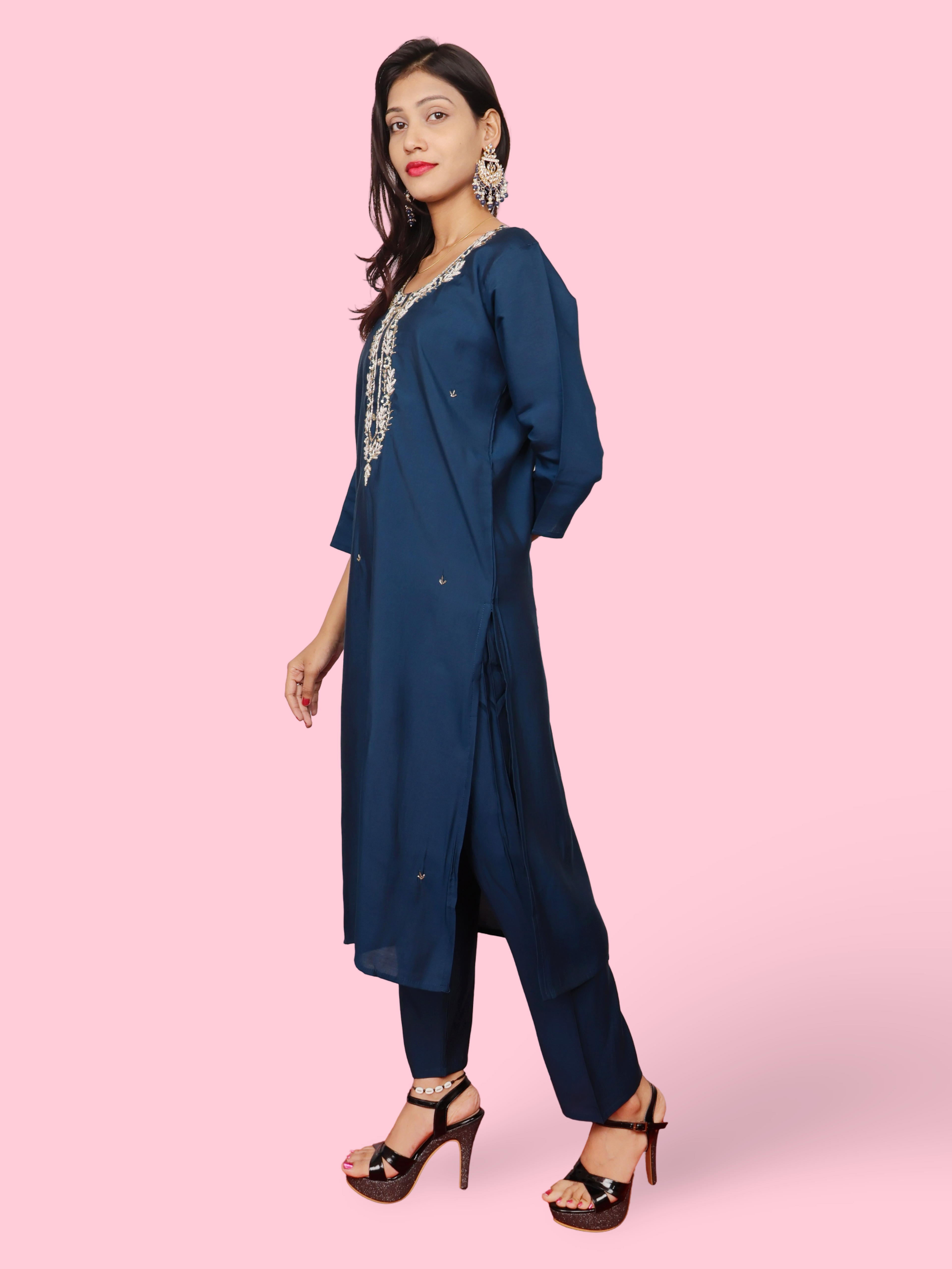 Embroidered Straight Kurta Set with Pant and Dupatta-1