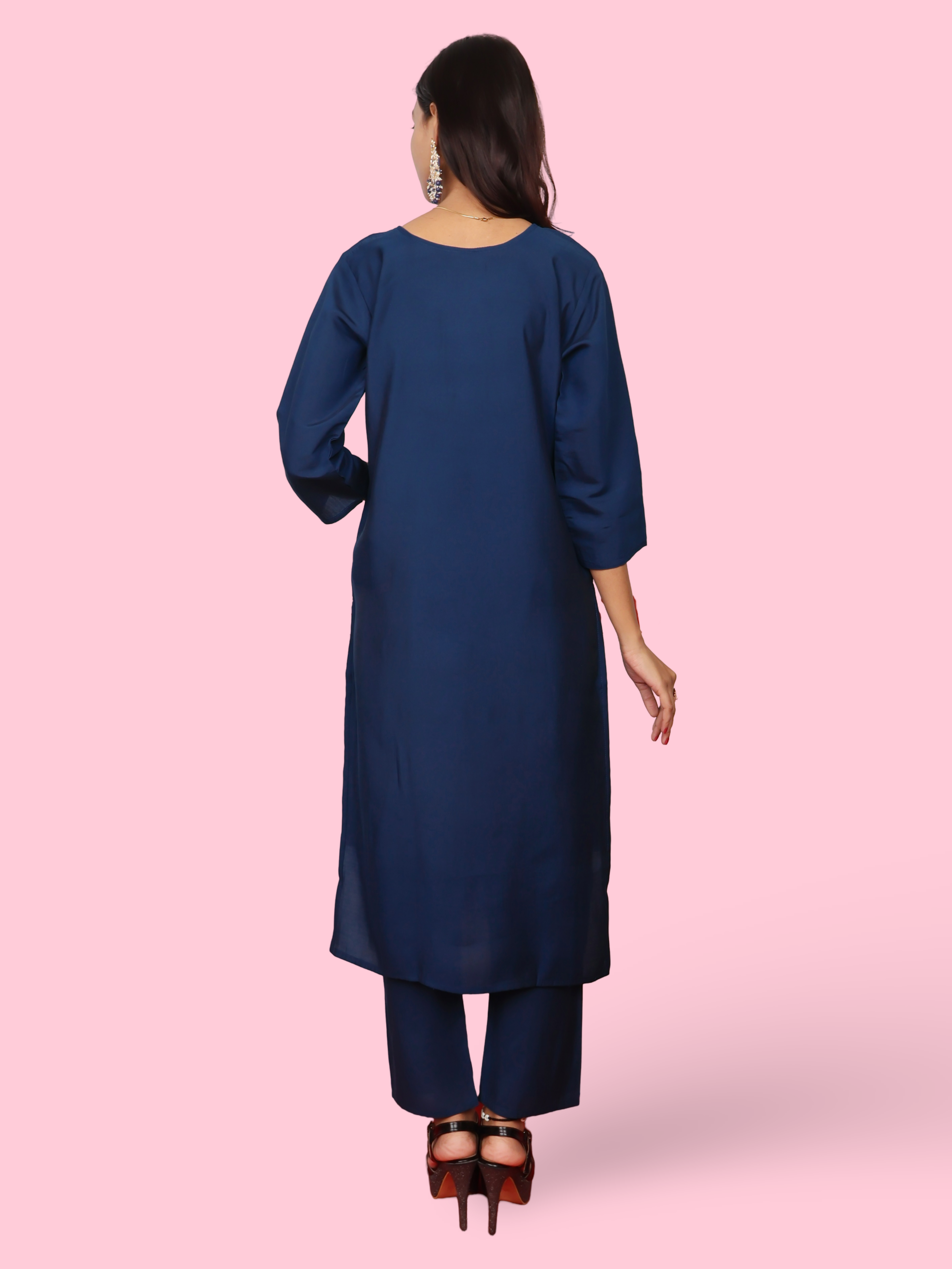 Embroidered Straight Kurta Set with Pant and Dupatta-2