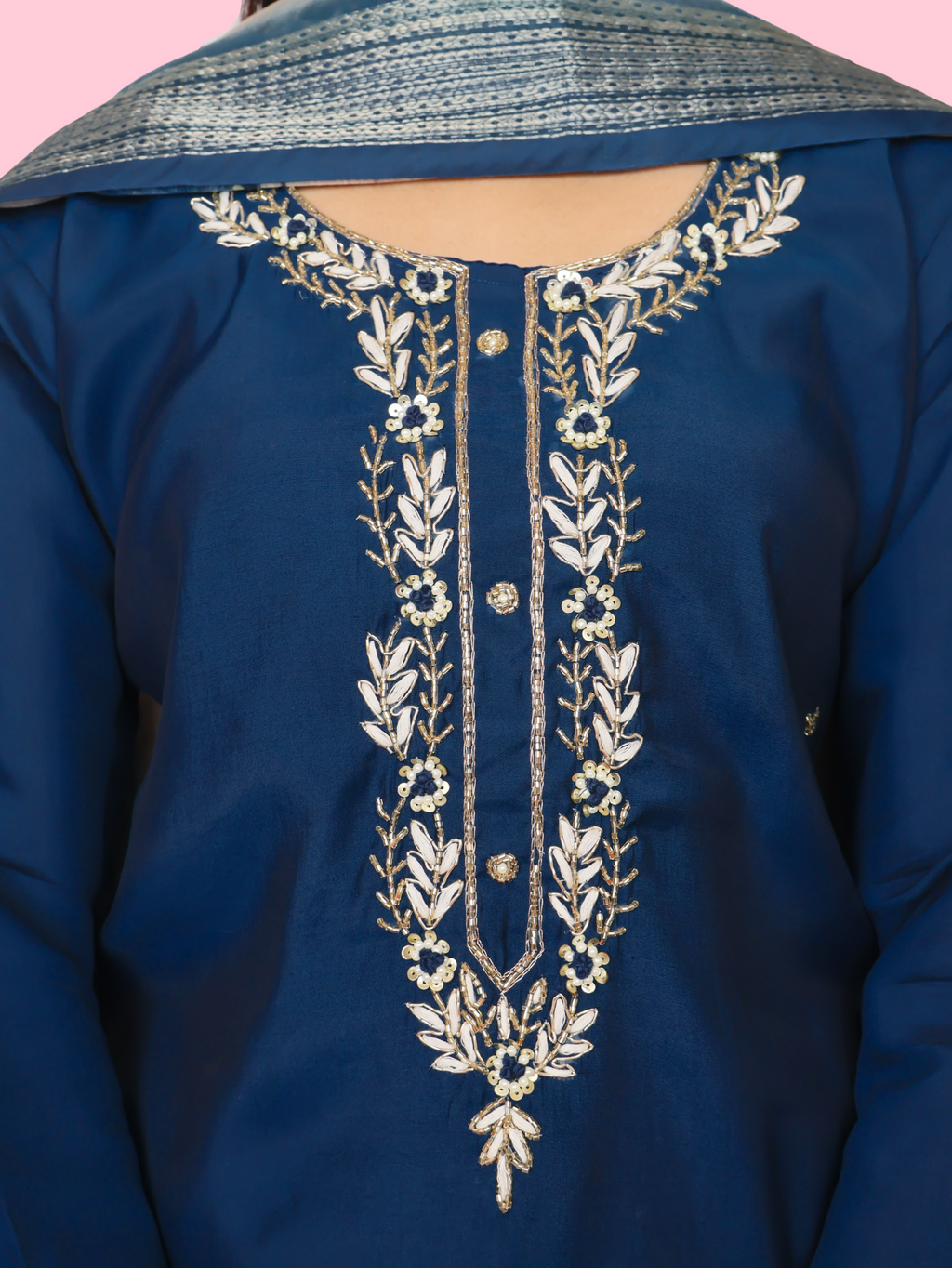 Embroidered Straight Kurta Set with Pant and Dupatta-3